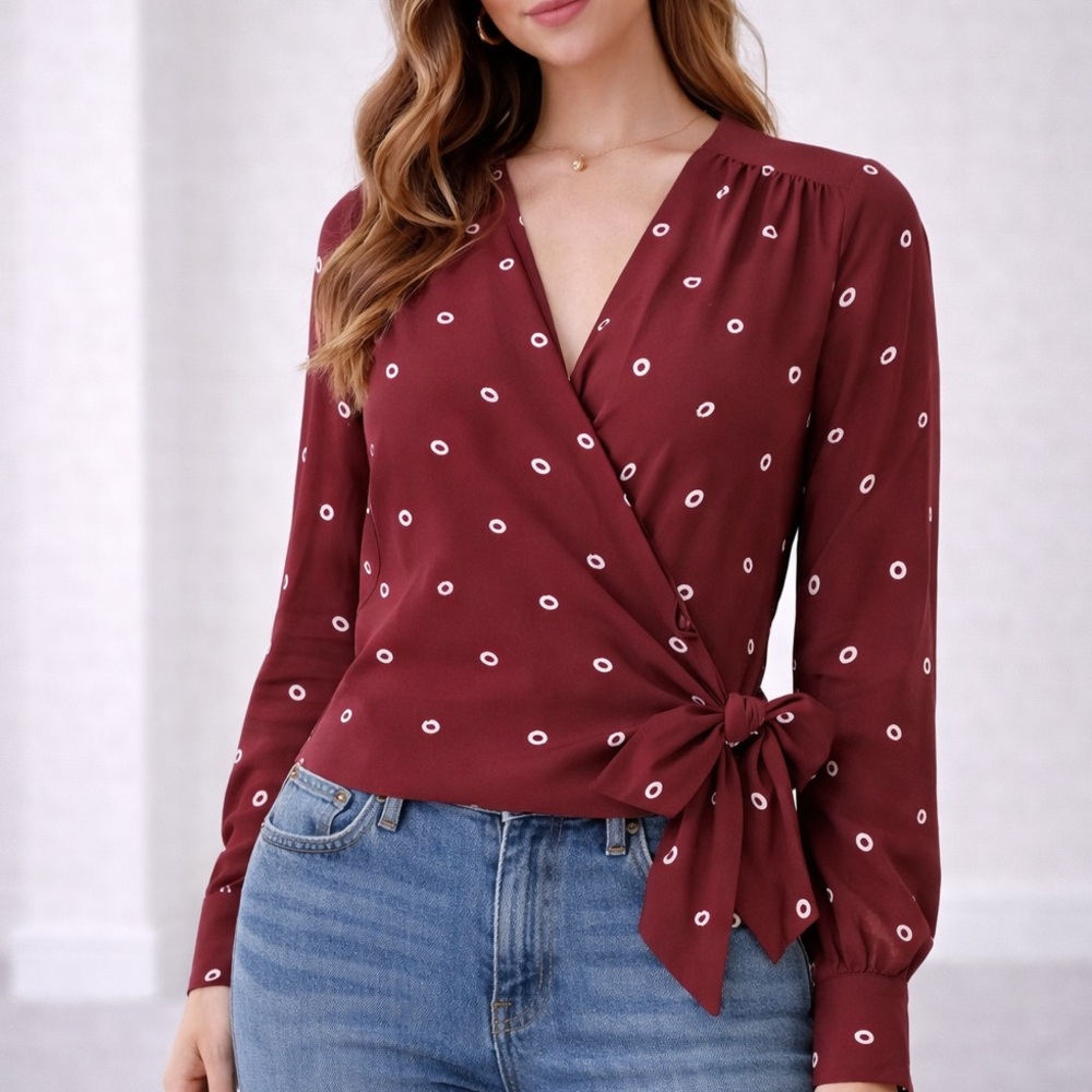 J. Crew tie waist printed long sleeve boho silk top ❤️